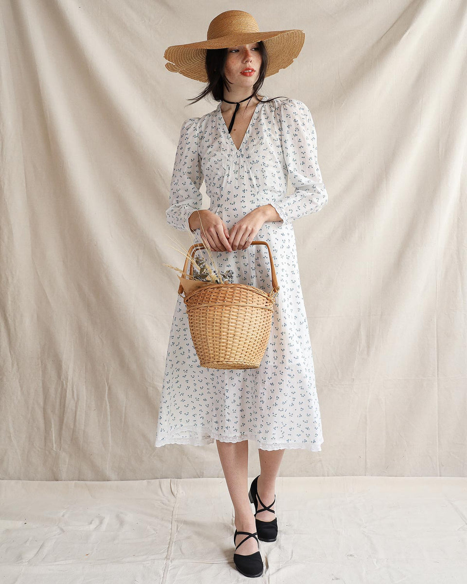 Atèlette - 40s Inspired White Ditsy Floral Midi Dress - EMMELINE ...