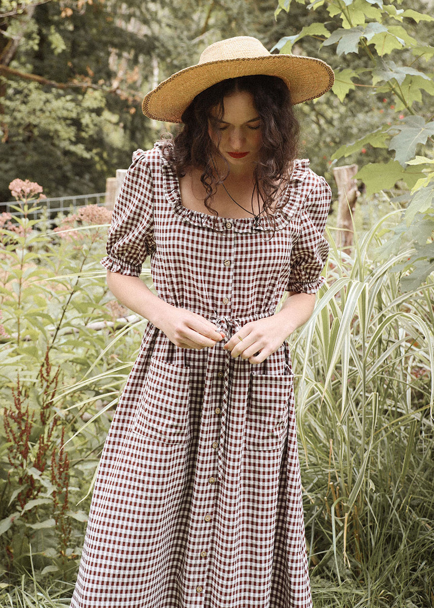 Atèlette Brown Gingham Button Down Dress - ABIGHAILE - Consciously Crafted